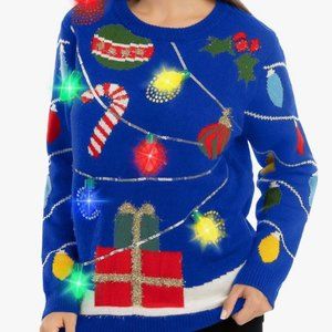 NWT UGLY Christmas Sweater BLUE LED Ornaments Lights Up